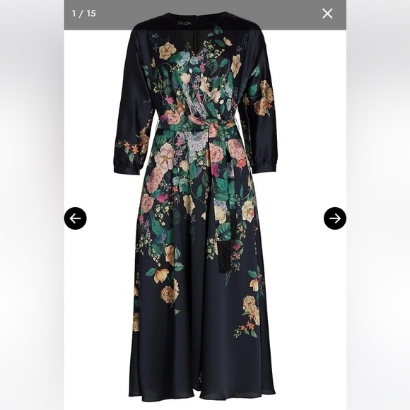 👗👗Teri Jon Floral Dress Size 10 Long Sleeve Black Multicolor - Picture 6 of 10